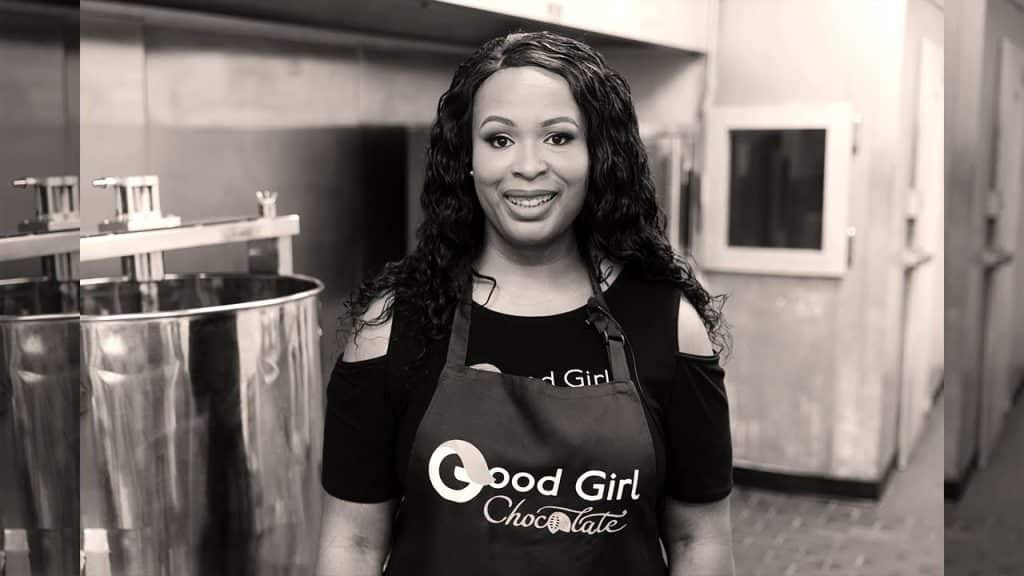Good-Girl-Chocolate Dr. Tabatha Carr, ND, standing in the Good Girl Chocolate kitchen